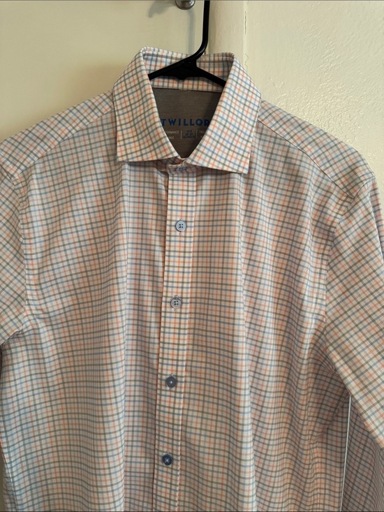 Willow Other - Men's Light Orange and Light Blue Check Dress Shirt